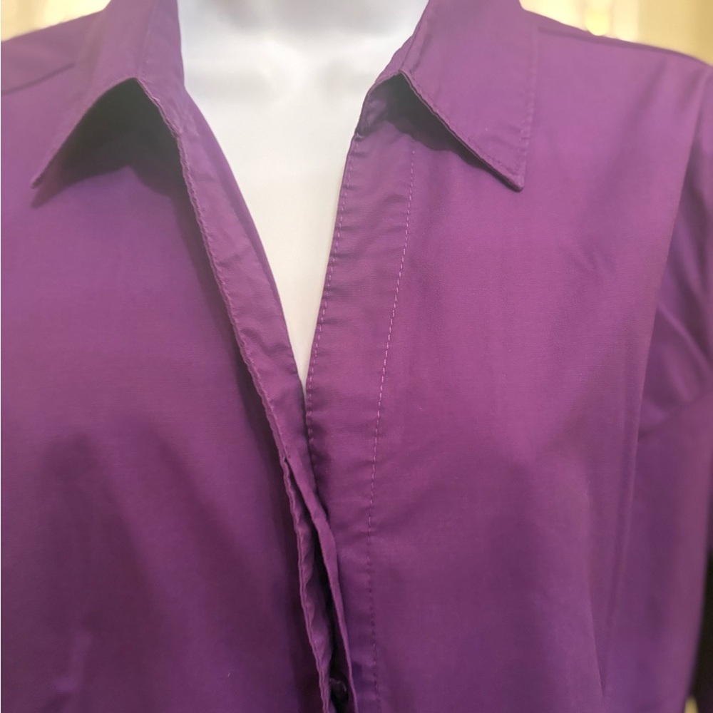 NWOT RIDERS BY LEE Women Violet Button-Down Stretch Shirt, 3/4 sleeves, XL - Picture 4 of 6